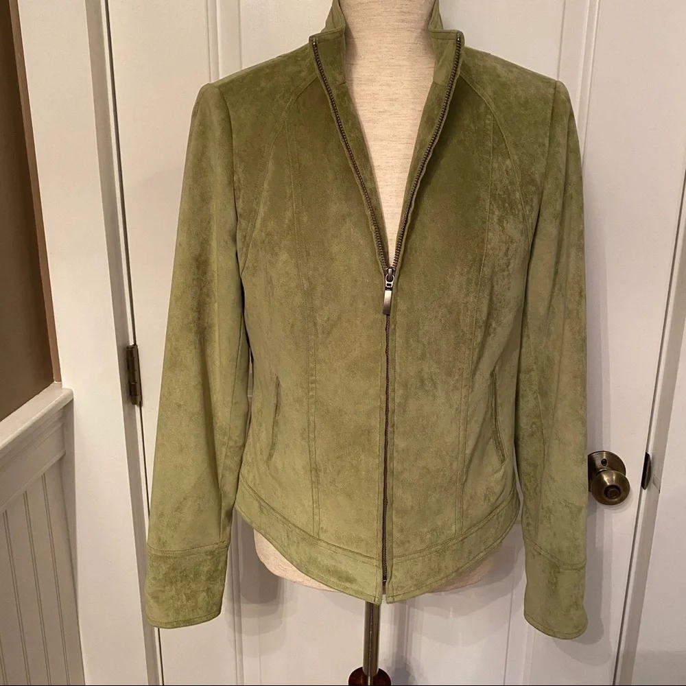 TRIBAL JACKET ZIP GREEN LONG SLEEVE ZIP FRONT MANDARIN COLLAR POCKETS SIZE 4